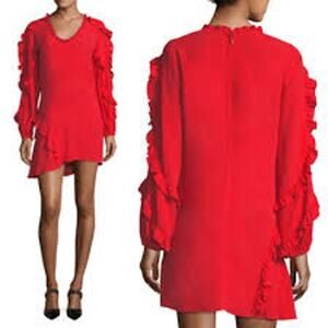 ALEXIS Ceretti Dress in Red Crepe Ruffle Details Long Sleeve No Size FITS SMALL